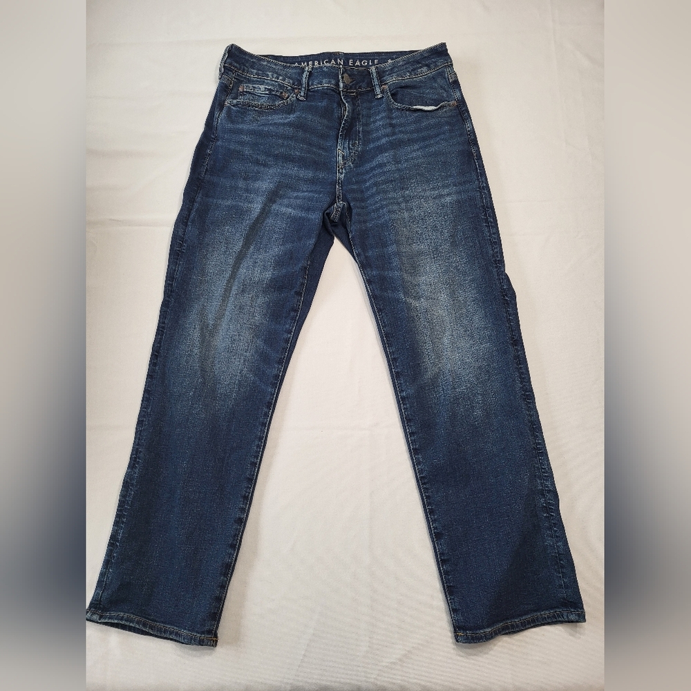 American Eagle Men's 31x30 Blue Airflex+ Relaxed Straight Dark Wash Denim Jeans